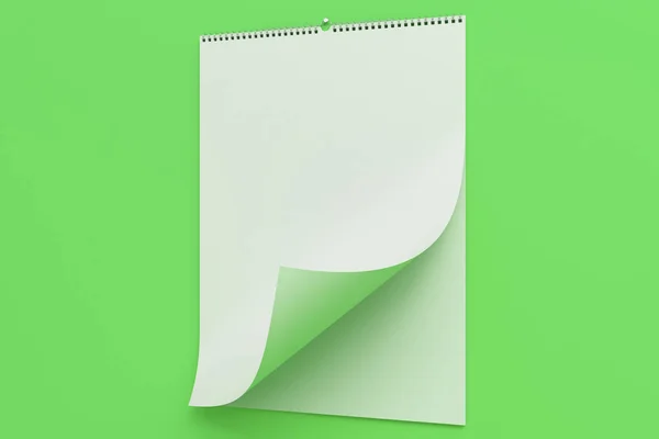Μακέτα ημερολόγιο λευκό τοίχο σε πράσινο φόντο — Φωτογραφία Αρχείου