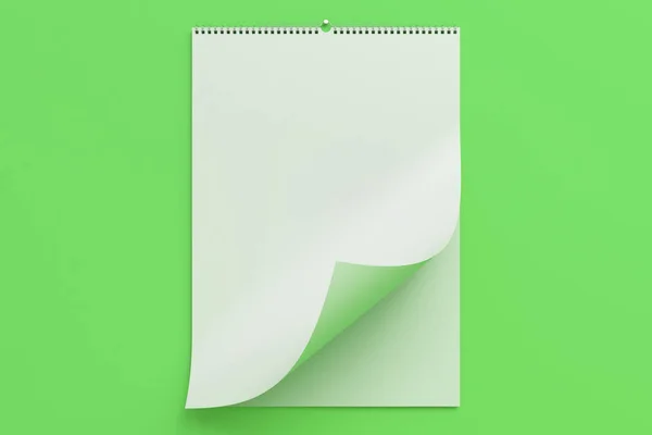 Weiße Wand-Kalender-Attrappe auf grünem Hintergrund — Stockfoto