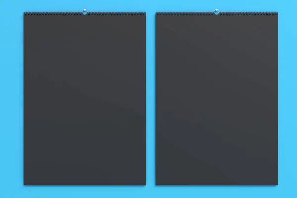 Black wall calendar mock-up on blue background — Stock Photo, Image