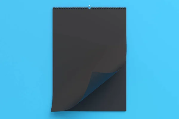 Black wall calendar mock-up on blue background — Stock Photo, Image