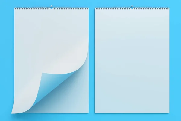 Witte muur kalender mock-up op blauwe achtergrond — Stockfoto