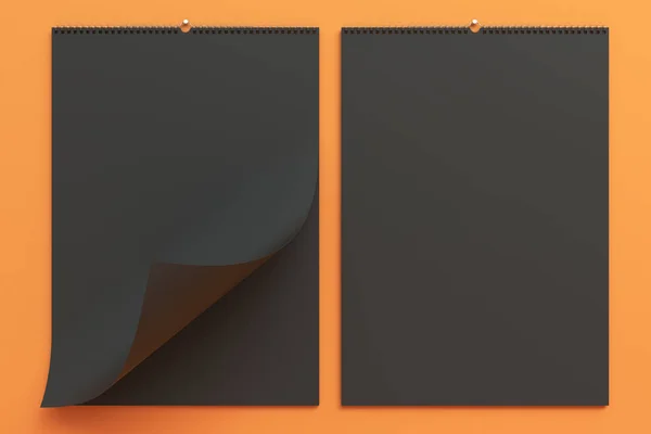 Parede preta calendário mock-up no fundo laranja — Fotografia de Stock