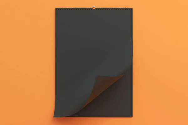 주황색 배경에 검은 벽 달력 모형 — 스톡 사진