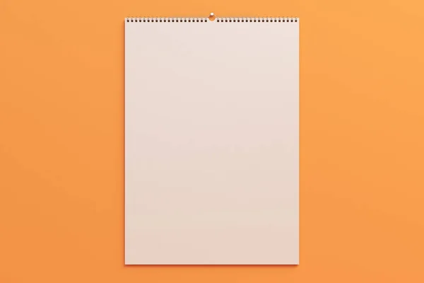 White wall calendar mock-up on orange background — Stock Photo, Image