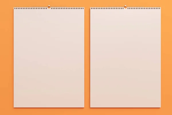 Calendario mural blanco maqueta sobre fondo naranja — Foto de Stock