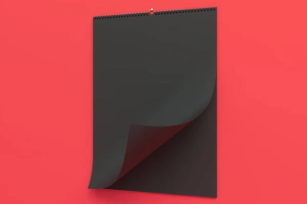 Calendario mural negro maqueta sobre fondo rojo — Foto de Stock