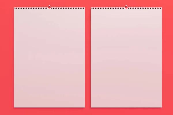 Bílé nástěnné kalendáře maketa na červeném pozadí — Stock fotografie