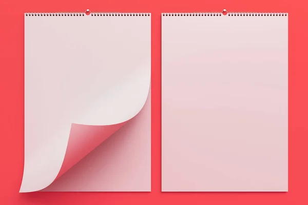 White wall calendar mock-up on red background — Stock Photo, Image