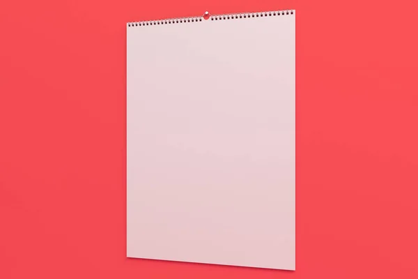 White wall calendar mock-up on red background — Stock Photo, Image