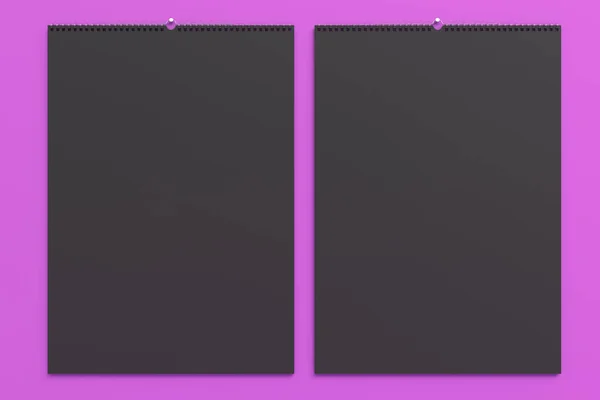 Parede preta calendário mock-up no fundo violeta — Fotografia de Stock
