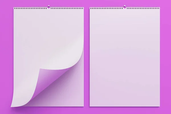 Vit vägg kalender mock-up på violett bakgrund — Stockfoto