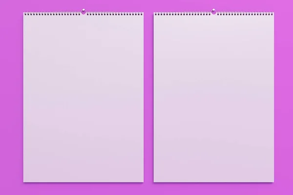 Vit vägg kalender mock-up på violett bakgrund — Stockfoto