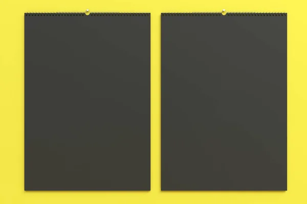 Календар чорних стін макет на жовтому фоні — стокове фото