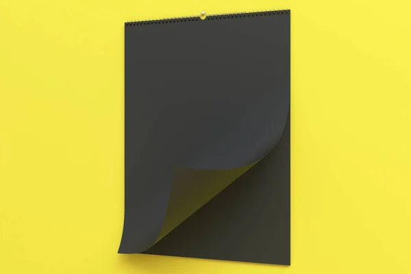 Black wall calendar mock-up on yellow background — Stock Photo, Image