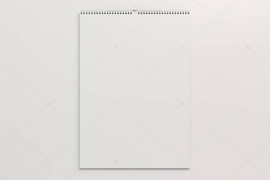 White wall calendar mock-up on white background