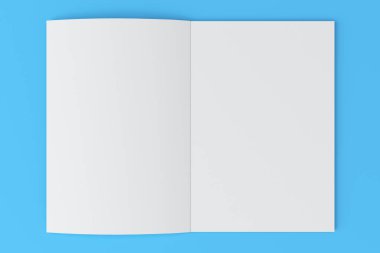 Boş beyaz açık broşür mock-up mavi zemin üzerine