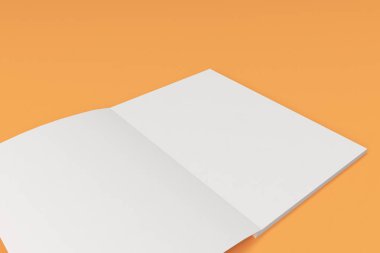 Boş beyaz açık broşür mock-up turuncu zemin üzerine