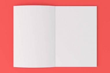 Boş beyaz açık broşür mock-up kırmızı zemin üzerine