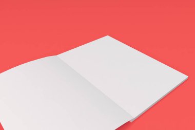 Boş beyaz açık broşür mock-up kırmızı zemin üzerine