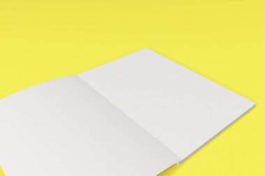 Boş beyaz açık broşür mock-up Sarı zemin üzerine