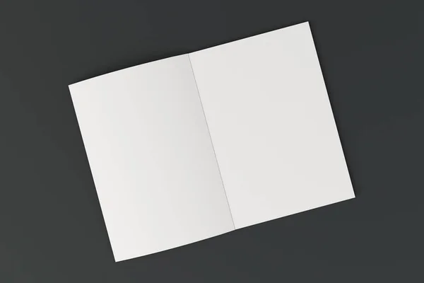 Üres fehér nyitott brosúra modell fekete háttér — Stock Fotó