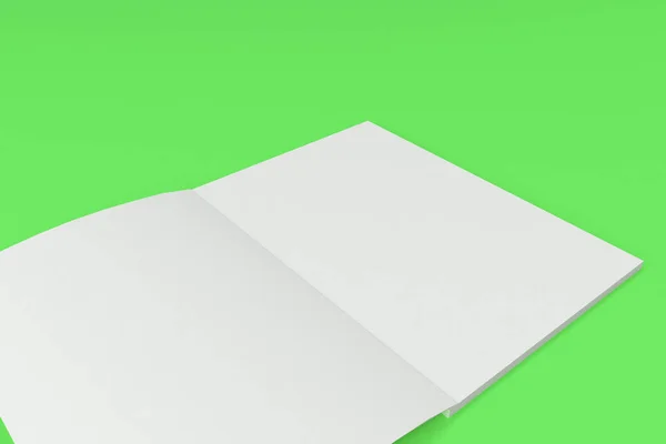 Blank white open brochure mock-up on green background — Stock Photo, Image