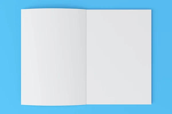 Folleto abierto blanco en blanco maqueta sobre fondo azul — Foto de Stock