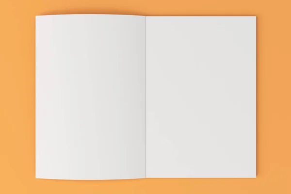 オレンジ色の背景の空白の白いオープン パンフレット モックアップ — ストック写真
