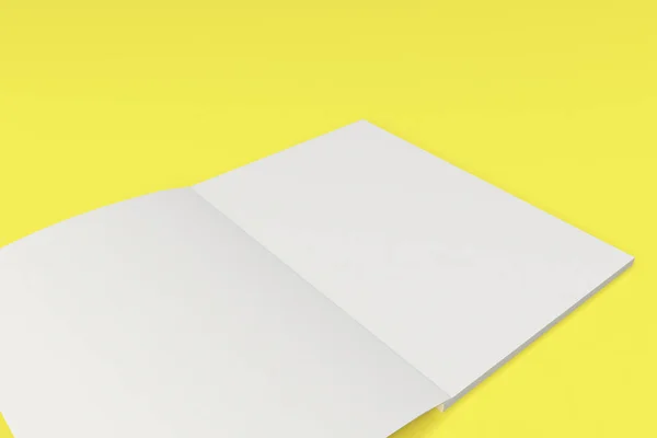 Folleto abierto blanco en blanco maqueta sobre fondo amarillo — Foto de Stock