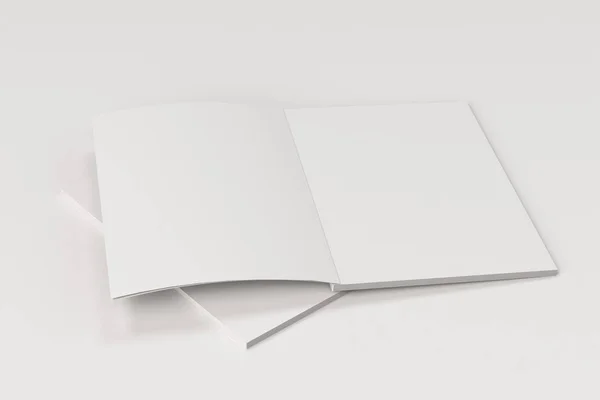 흰색 바탕에 두 개의 빈 흰색 오픈 안내 책자 모형 — 스톡 사진