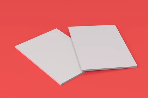 Two blank white closed brochure mock-up on red background — Stock Photo, Image