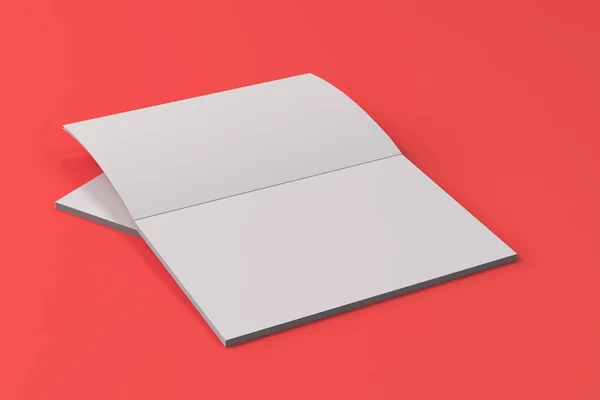 Two blank white open brochure mock-up on red background — Stock Photo, Image