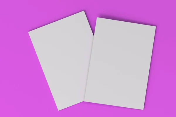 Two blank white closed brochure mock-up on violet background — Stock Photo, Image