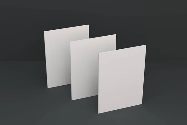 Três branco branco fechado brochura mock-up em fundo preto — Fotografia de Stock