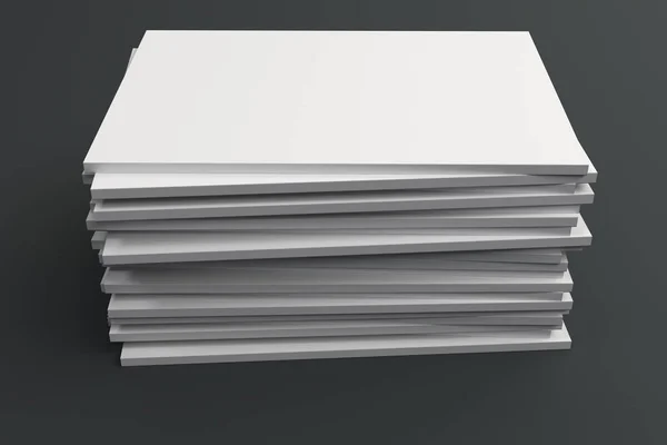 黒い背景に白い空白の閉じたパンフレット モックアップのスタック — ストック写真