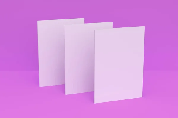 紫色の背景に 3 空白い閉じたパンフレット モックアップ — ストック写真