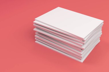 Boş beyaz kapalı broşür mock-up kırmızı zemin üzerine yığını