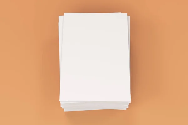 Stack of blank white closed brochure mock-up on orange backgroun — Stock Photo, Image