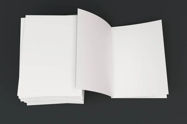 空白の白色に閉鎖のスタックと bla に 1 つ開いているパンフレット モックアップ — ストック写真