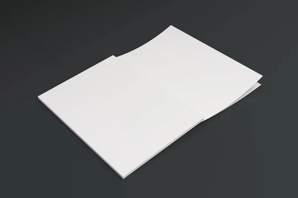 Mockup of blank white open brochure lying with cover upside on b — Stock Photo, Image