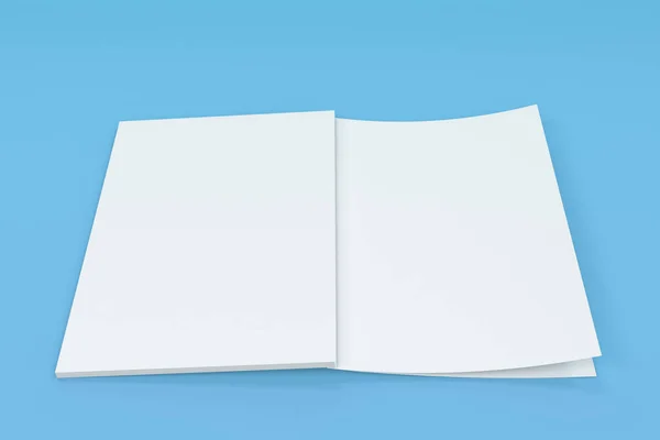 Maketa prázdné bílé otevřené brožury ležící s krytem vzhůru na b — Stock fotografie