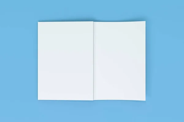 Maketa prázdné bílé otevřené brožury ležící s krytem vzhůru na b — Stock fotografie