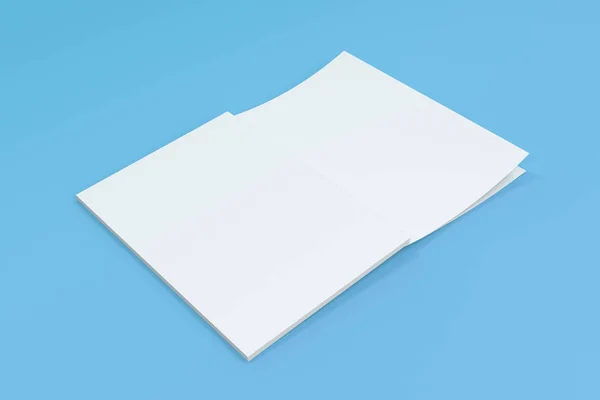 Макет порожньої білої відкритої брошури, що лежить з обкладинкою догори ногами на b — стокове фото