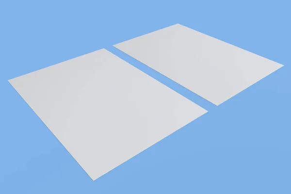 Dva prázdné bílé letáky maketa na modrém pozadí — Stock fotografie
