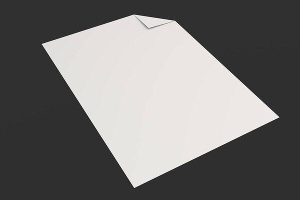 Blank white flyer with a curved corner mockup on black backgroun