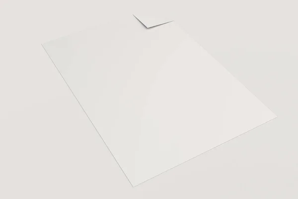 Folheto branco em branco com um mockup de canto curvo no backgroun branco — Fotografia de Stock