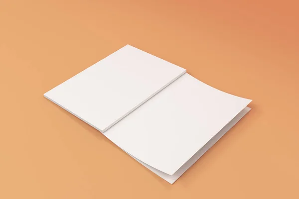 Burla de blanco en blanco folleto abierto acostado con cubierta al revés en o —  Fotos de Stock