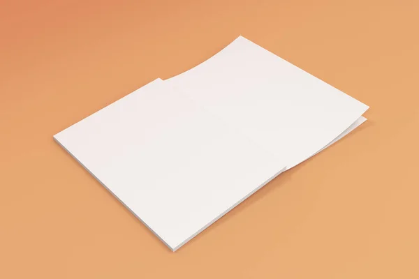Burla de blanco en blanco folleto abierto acostado con cubierta al revés en o —  Fotos de Stock