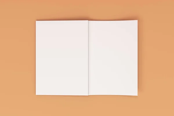 Mockup of blank white open brochure lying with cover upside on o — Stock Photo, Image