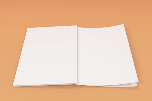 Maketa prázdné bílé otevřené brožury ležící s krytem vzhůru na o — Stock fotografie